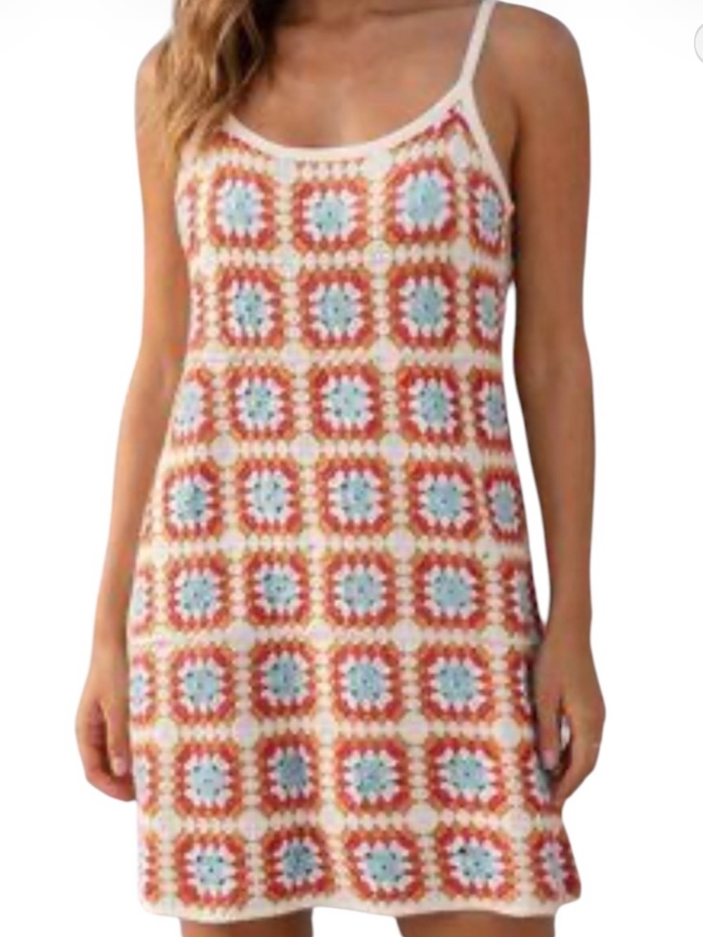 WILLOW & WIND: Crochet Square Pattern Mini Dress- Size Large